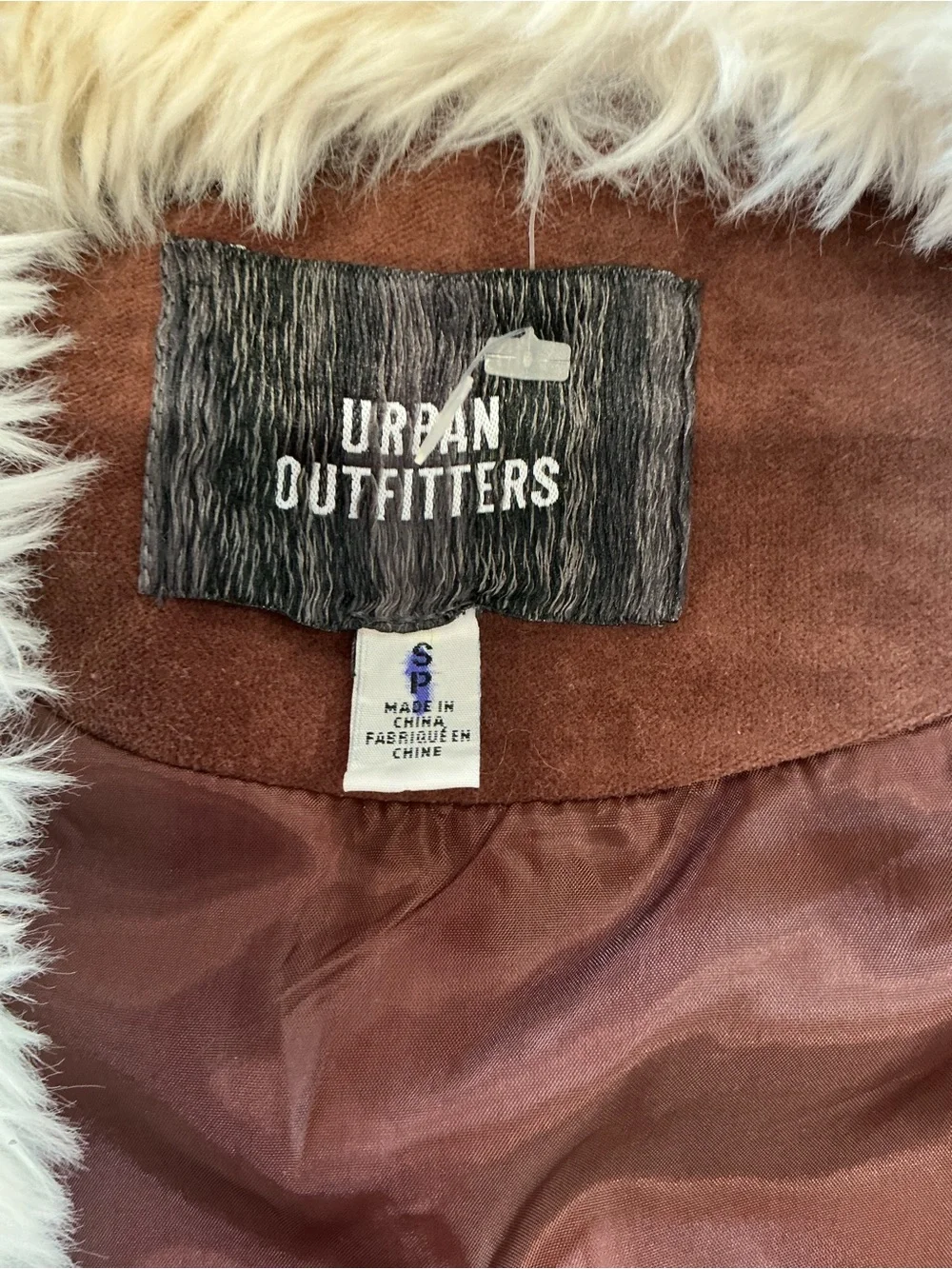 Urban Outfitters Penny Lane Brown Vest with Faux Fur Trim and Embroidery Size S